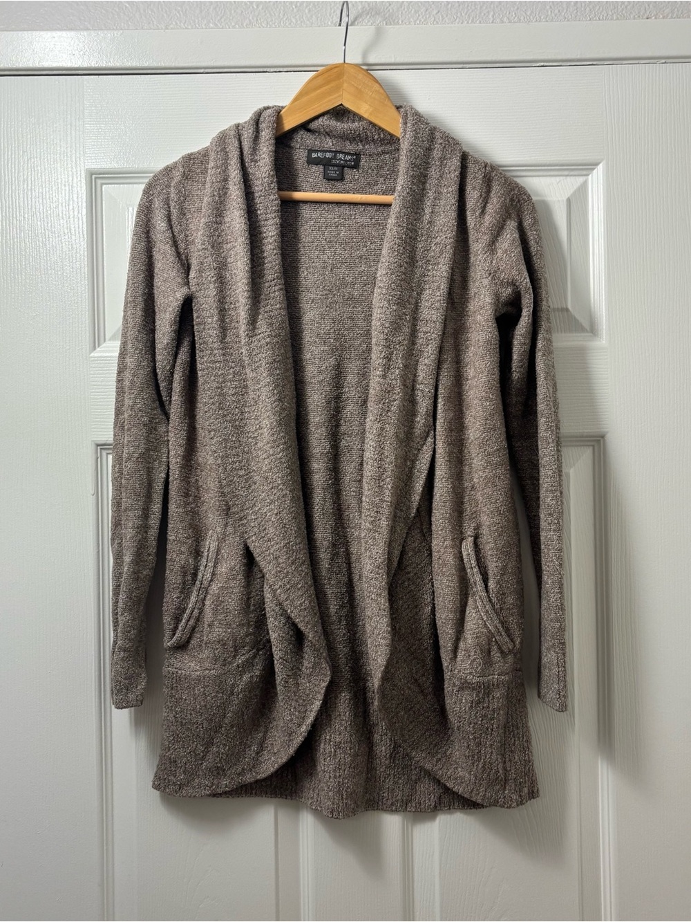 Barefoot Dreams Open-Front Cardigan Sweater in Taupe
